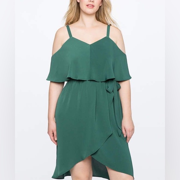 NWT Eloquii Plus  Green Off Cold Shoulder Wrap Dress - Picture 3 of 14